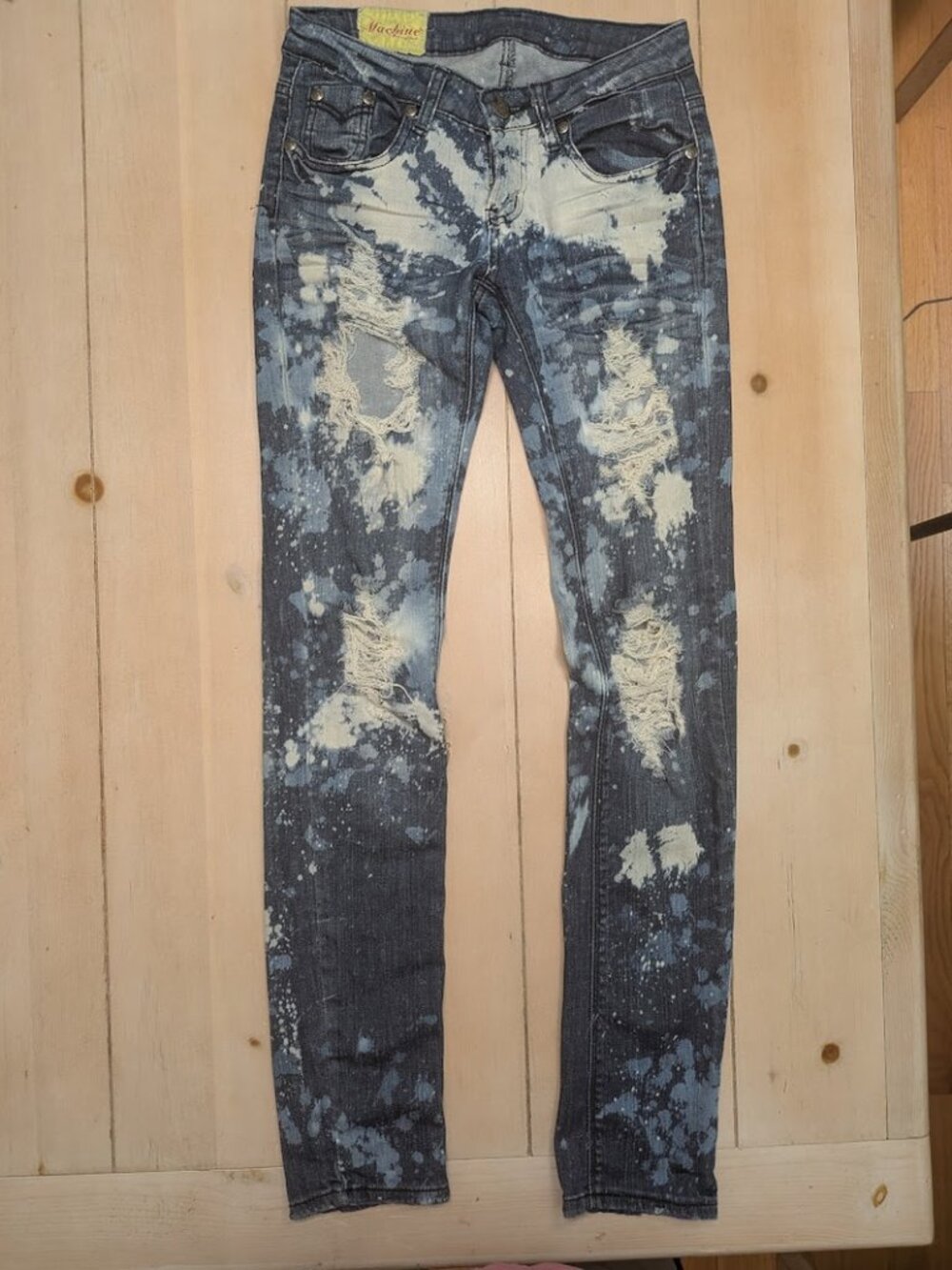 Machine Jeans Women's 28 Distressed Bleach Splatter Skinny Jeans Y2K